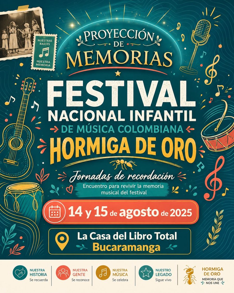 Afiche Proyección de Memorias — Jornadas de recordación, 14 y 15 de agosto de 2025, La Casa del Libro Total, Bucaramanga